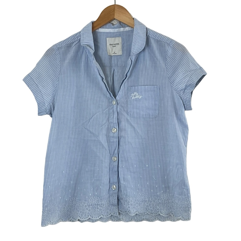 Gilly Hicks | Blue eyelet scallop short sleeve sleep pajama shirt size s…